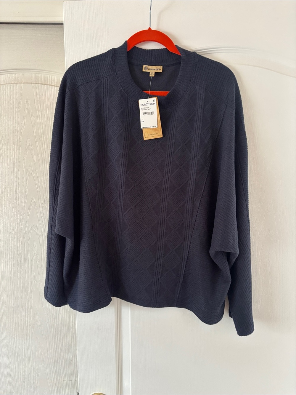 NWT Democracy Women’s Navy Diamond-Textured Crewneck Sweater SZ 2X